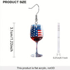 Boucles d'oreilles pendantes verre à vin avec émail drapeau américain