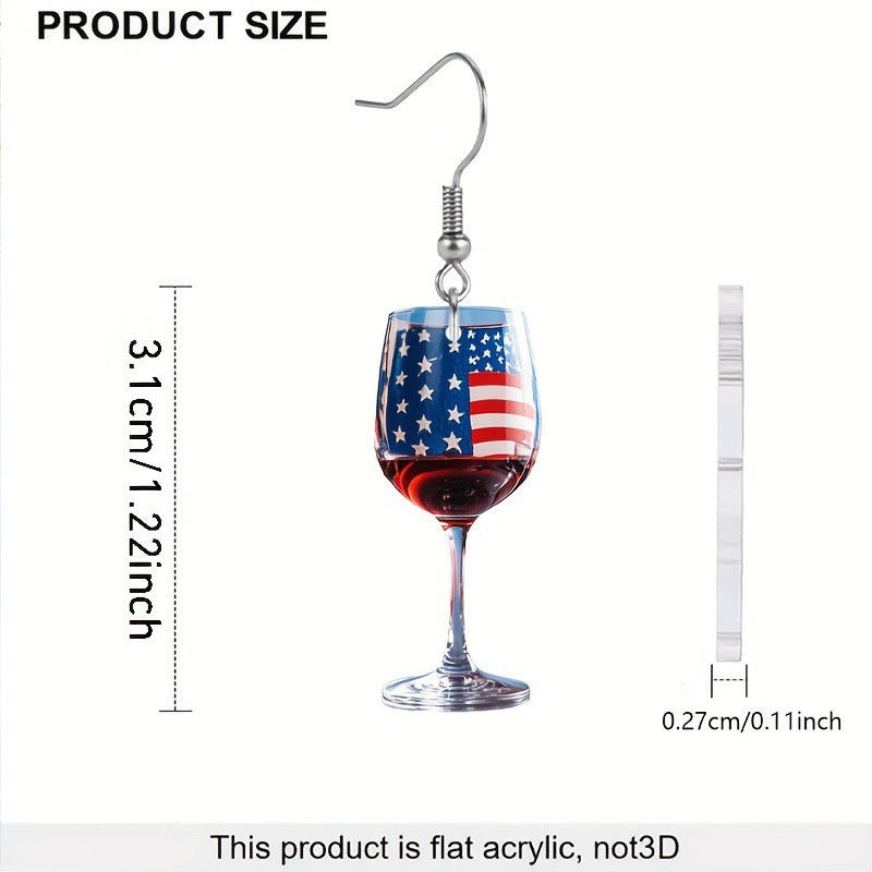 Boucles d'oreilles pendantes verre à vin avec émail drapeau américain