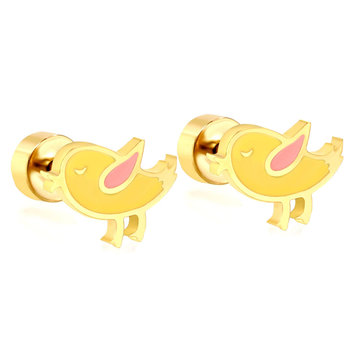 Boucles d'oreilles puces pour femme motif oiseau en acier inoxydable
