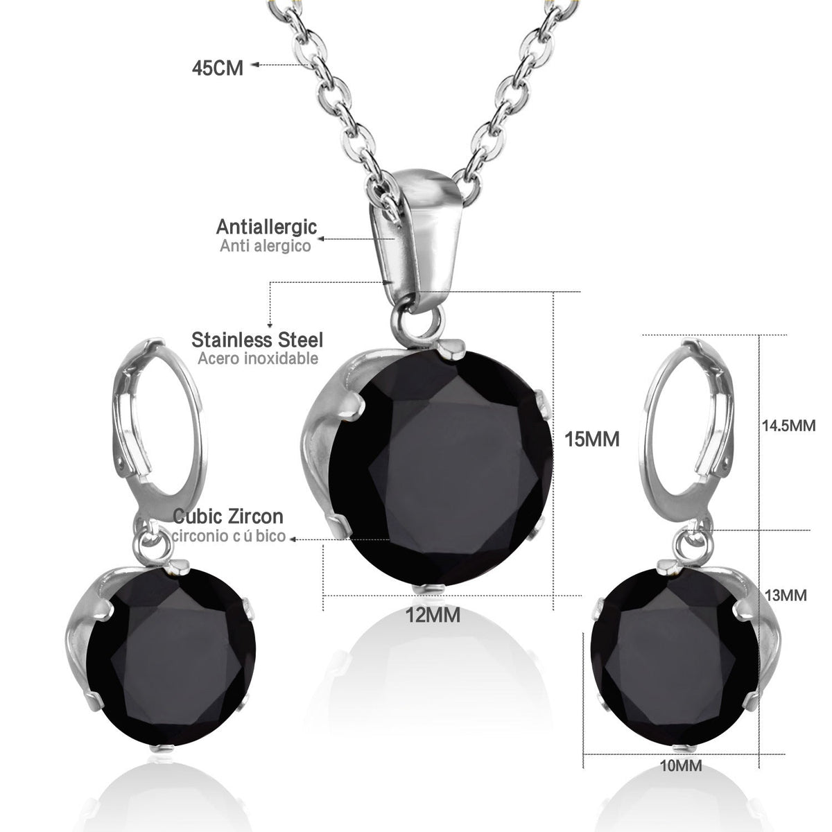 Parure de bijoux pour femme avec pendentif zircone et boucles d'oreilles