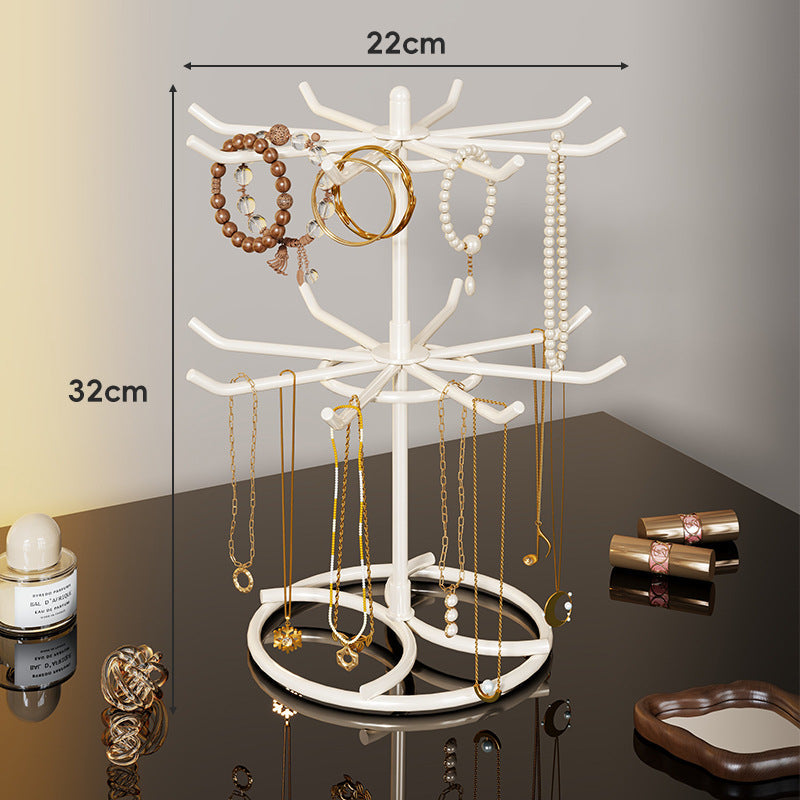 Présentoir à bijoux rotatif à étages avec crochets et coupelle