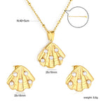 Parure de bijoux pour femme avec pendentif coquillage et zircone