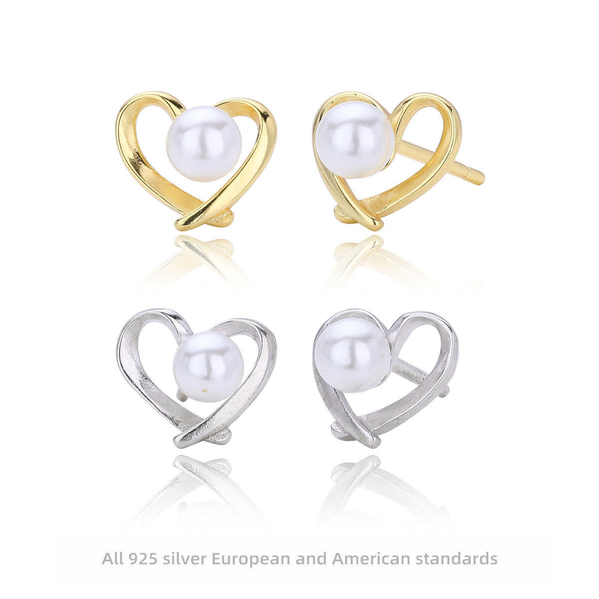 Clous d'oreilles pour femme avec design cœur et perle