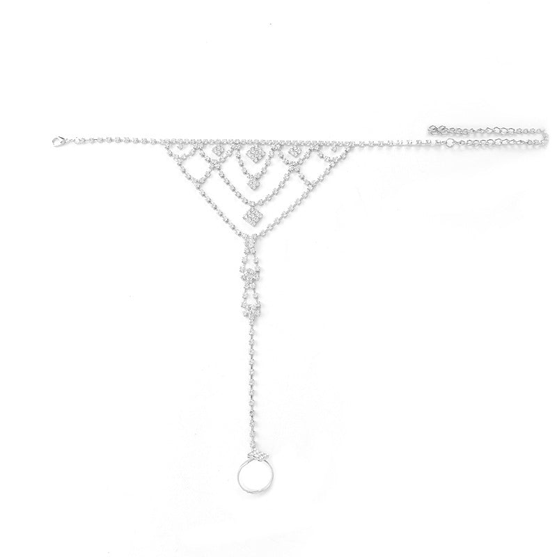 Bijou de pied strass avec bague d'orteil et chaîne réglable