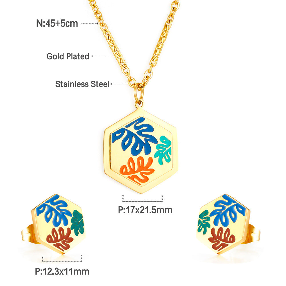 Parure de bijoux pour femme avec pendentif coloré