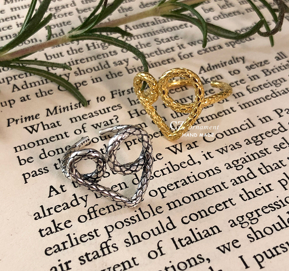 Bague ouverte pour femme avec cœur filigrane