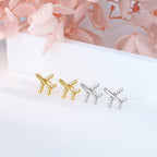 Clous d'oreilles pour femme design avion moderne avec strass