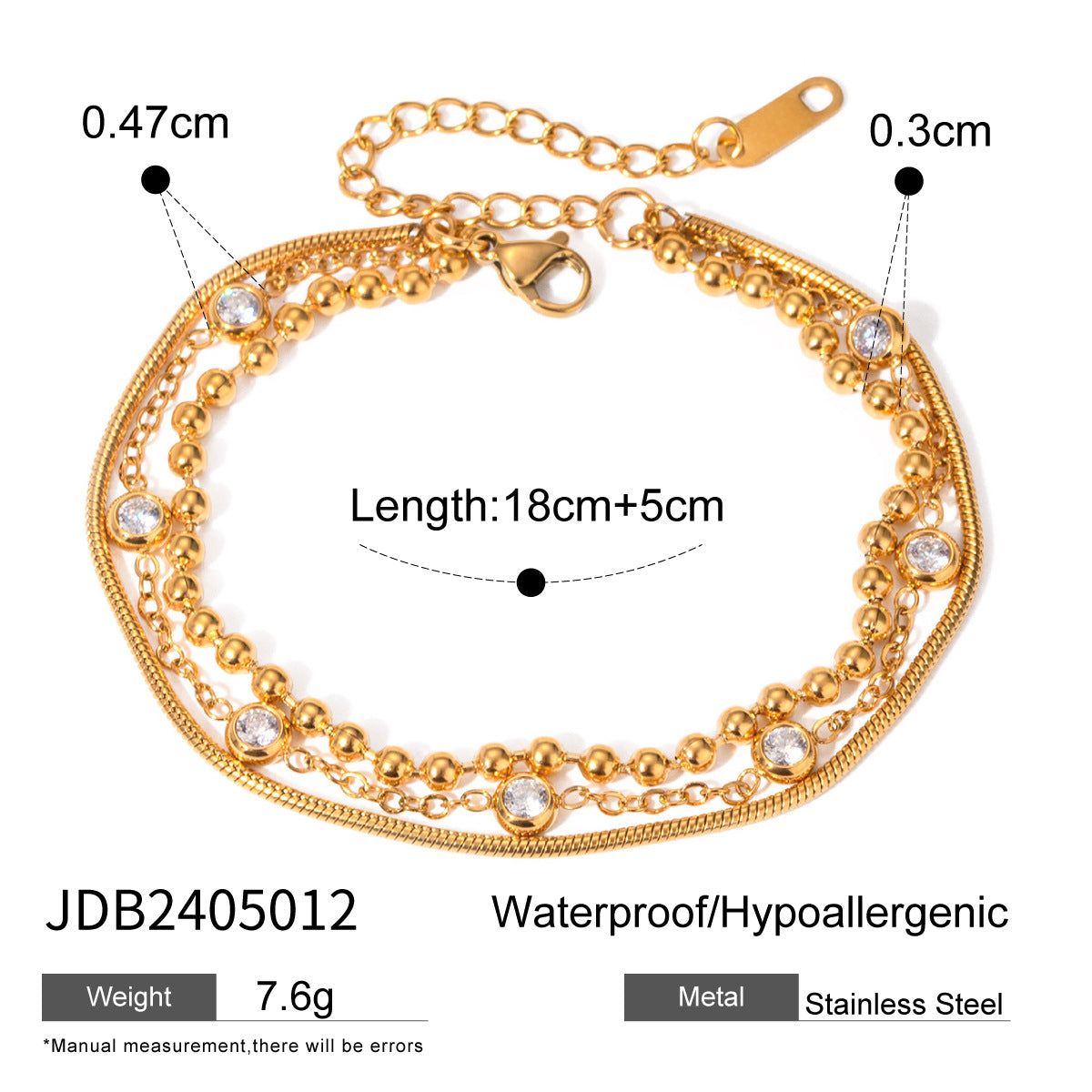 Bracelet pour femme avec zircons et acier inoxydable