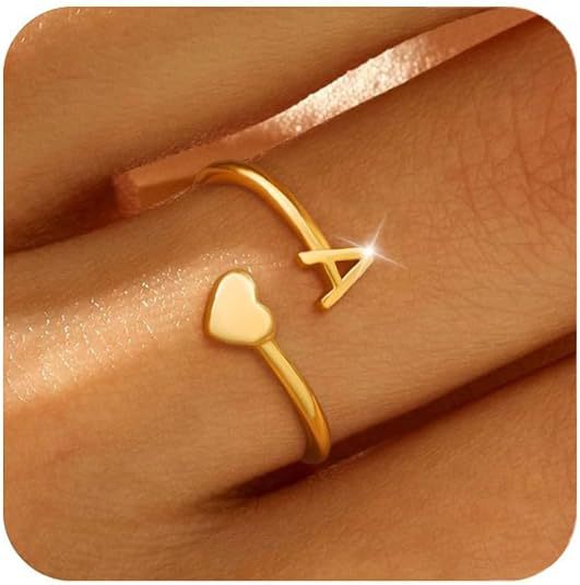 Bague pour femme avec pendentif cœur et lettre personnalisée