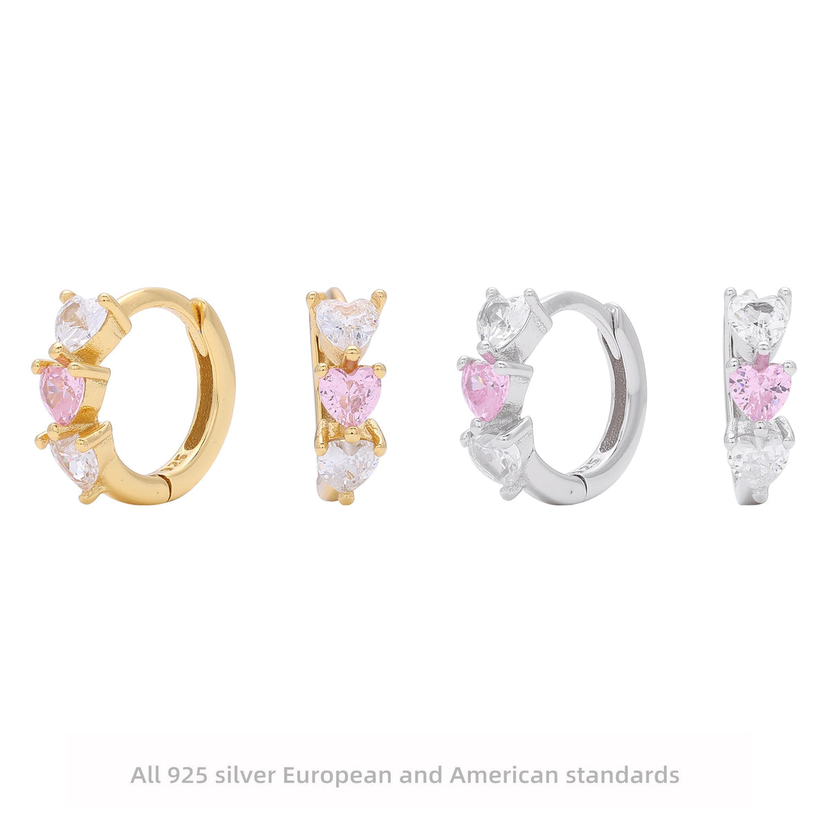 Damen Ohrringe mit funkelnden Herz-Zirkonen aus 925 Sterling Silber