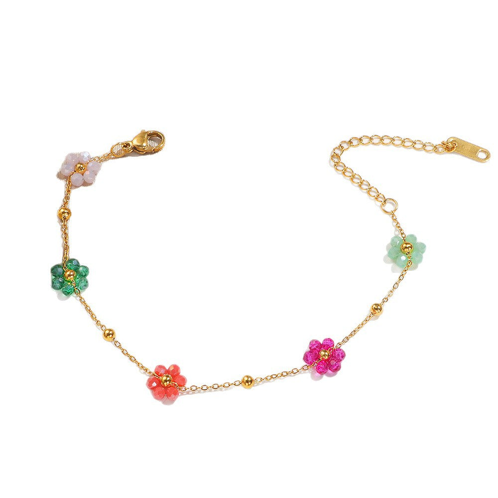 Collier de perles à breloques florales pour femme