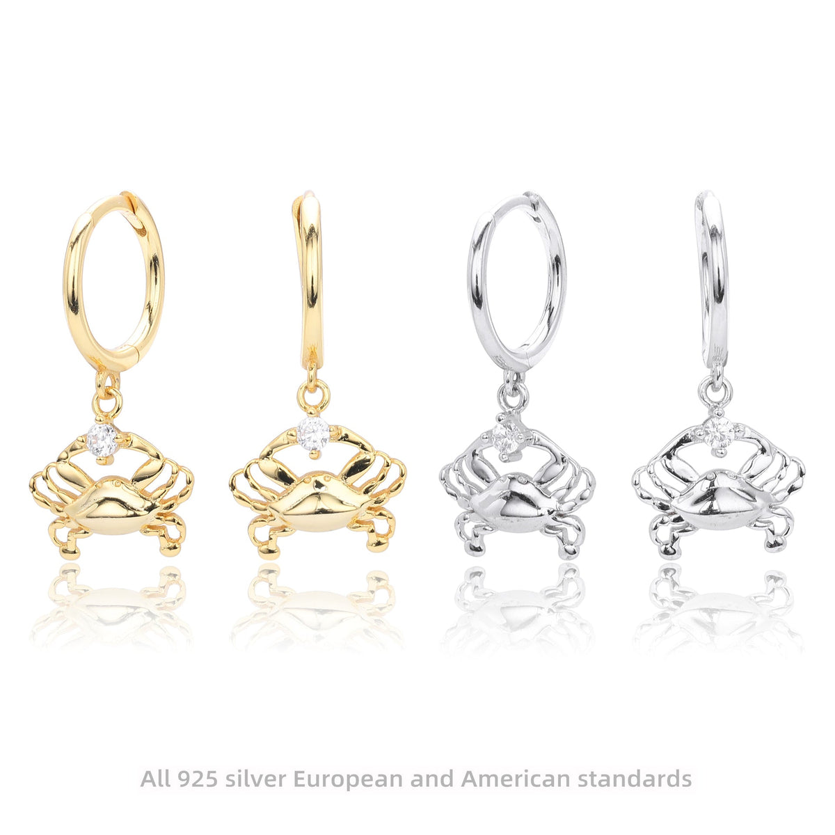 Boucles d'oreilles pendantes pour femmes avec motif crabe en argent sterling 925