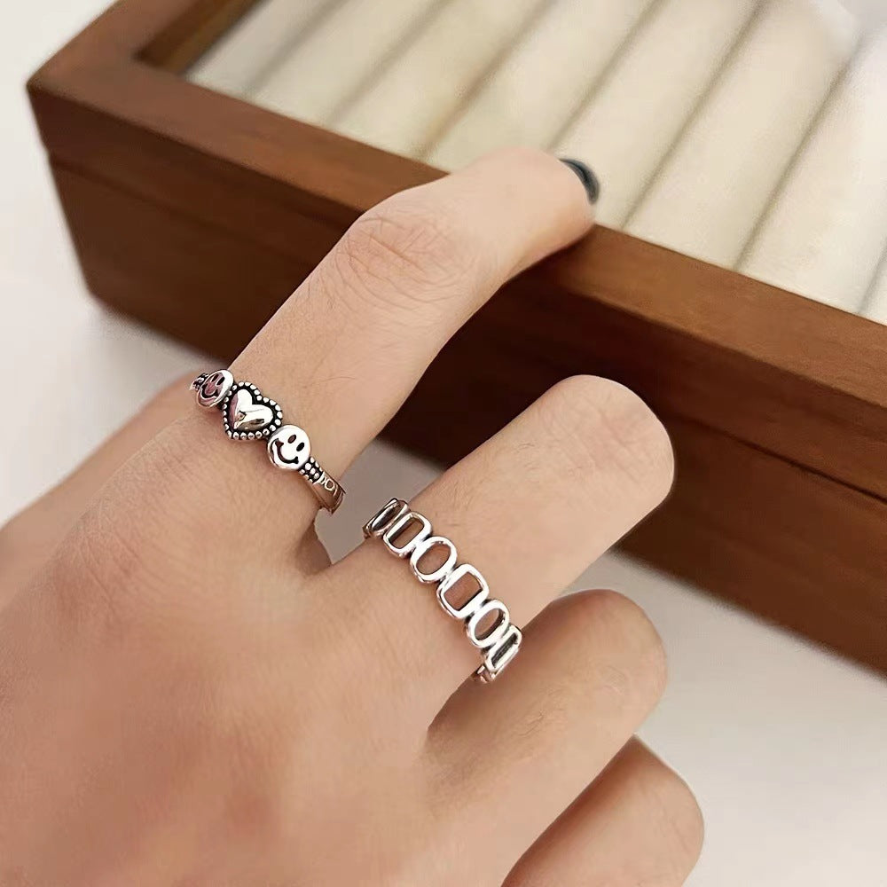 Bague ajustable sourire et cœur