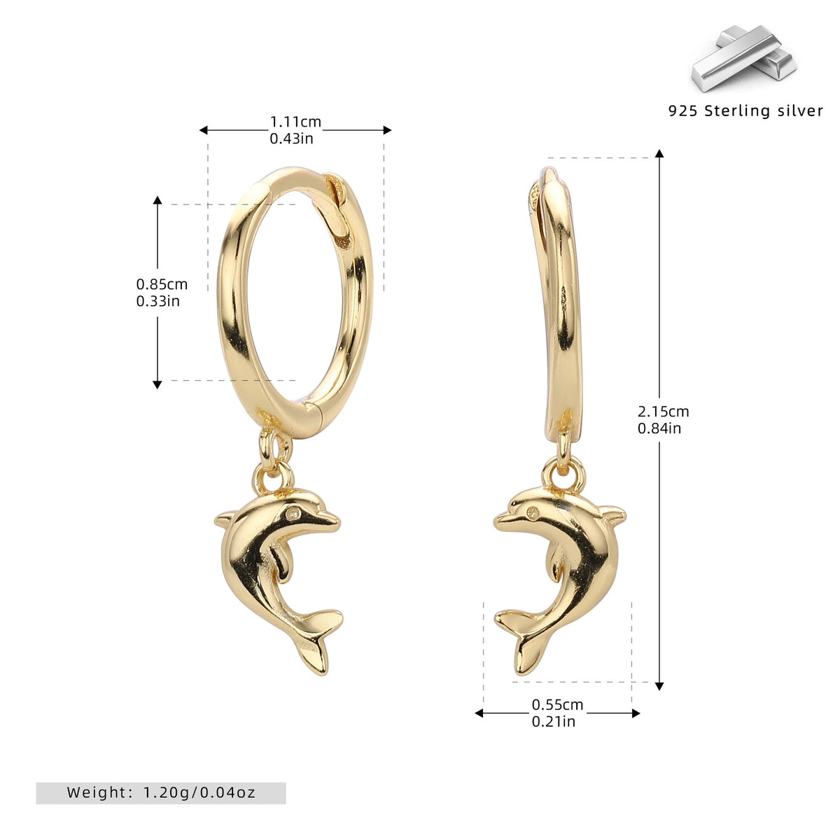 Boucles d'oreilles pendantes dauphin en argent sterling 925