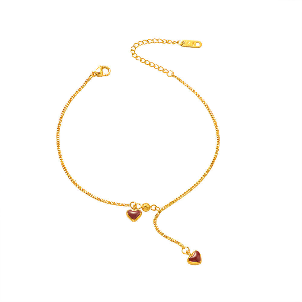 Bracelet de cheville réglable avec cœurs pour femme