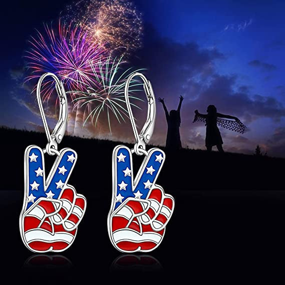 Boucles d'oreilles pendantes patriotiques signe de paix en émail avec fermoir à levier