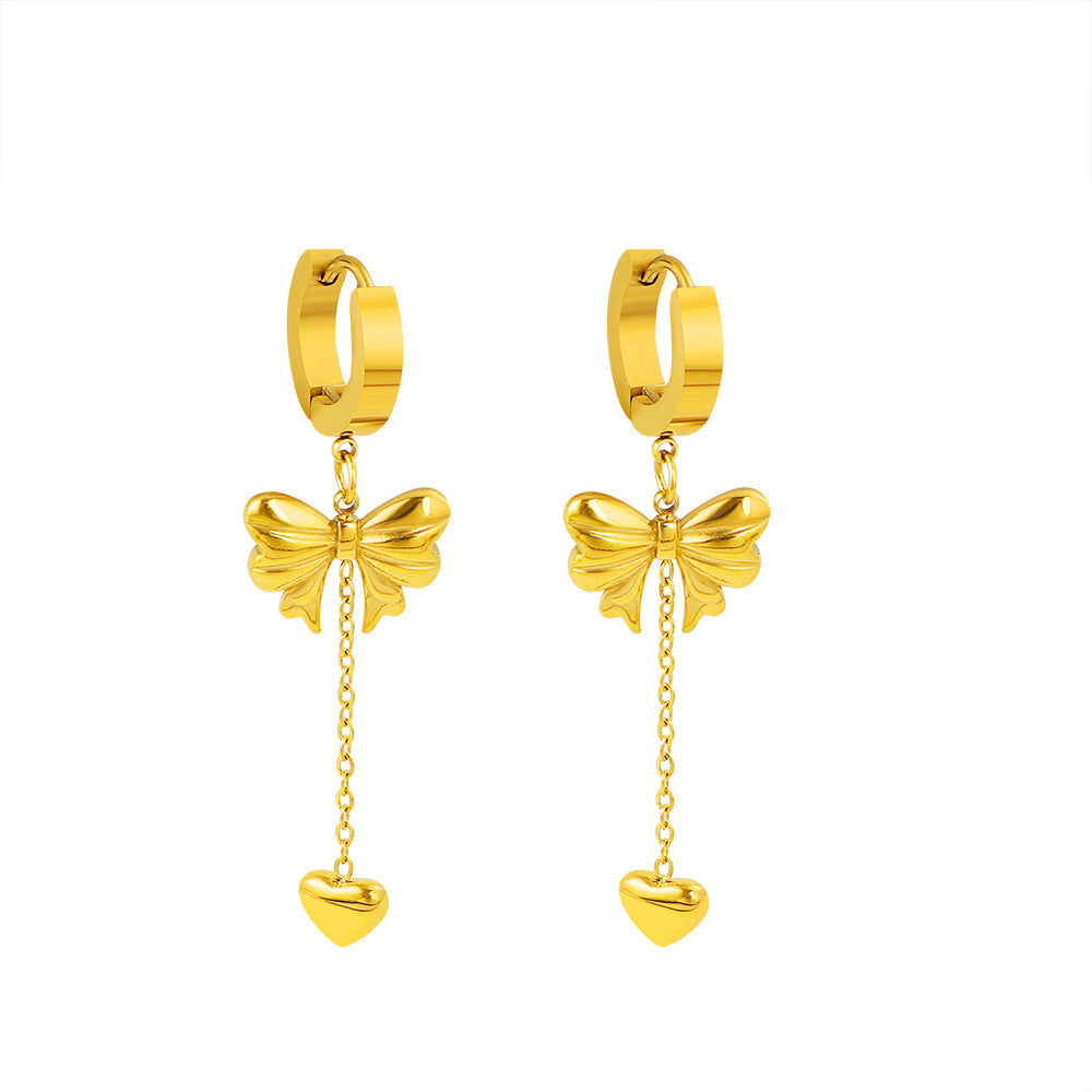 Boucles d'oreilles pendantes papillon et cœur