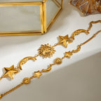 Bracelet pour femme avec pendentifs soleil, lune et étoiles en acier inoxydable