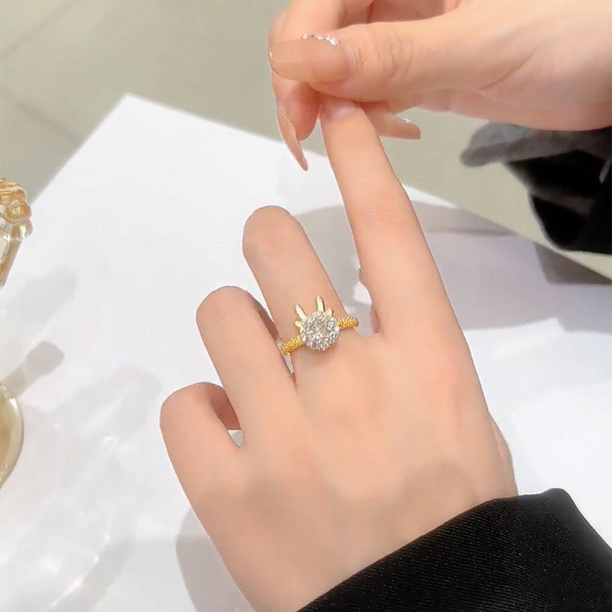 Bague texturée réglable pour femme avec cœur