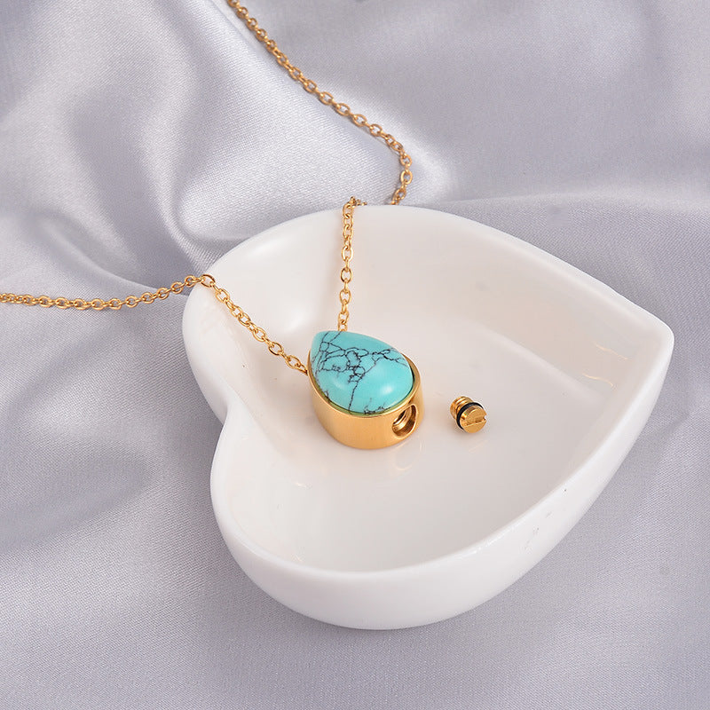 Collier doré pour femme avec pendentif goutte en pierre
