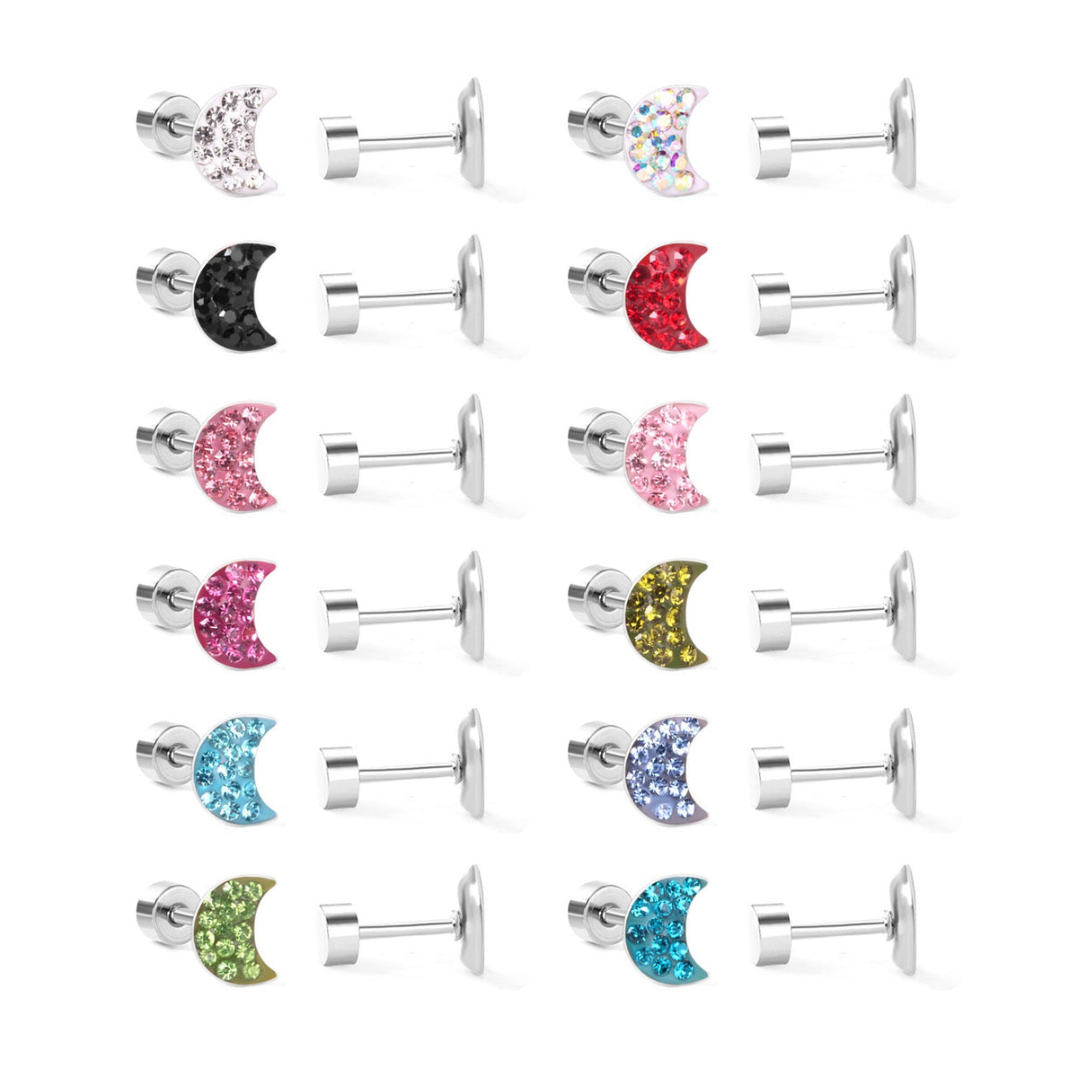 Boucles d'oreilles clous lune avec cristaux étincelants