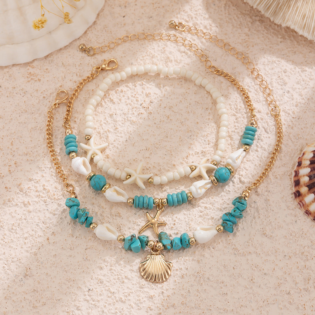 Ensemble de colliers estivaux à coquillages pour femme