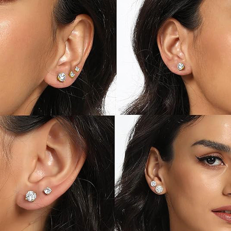 Boucles d'oreilles puces en acier inoxydable et zircone