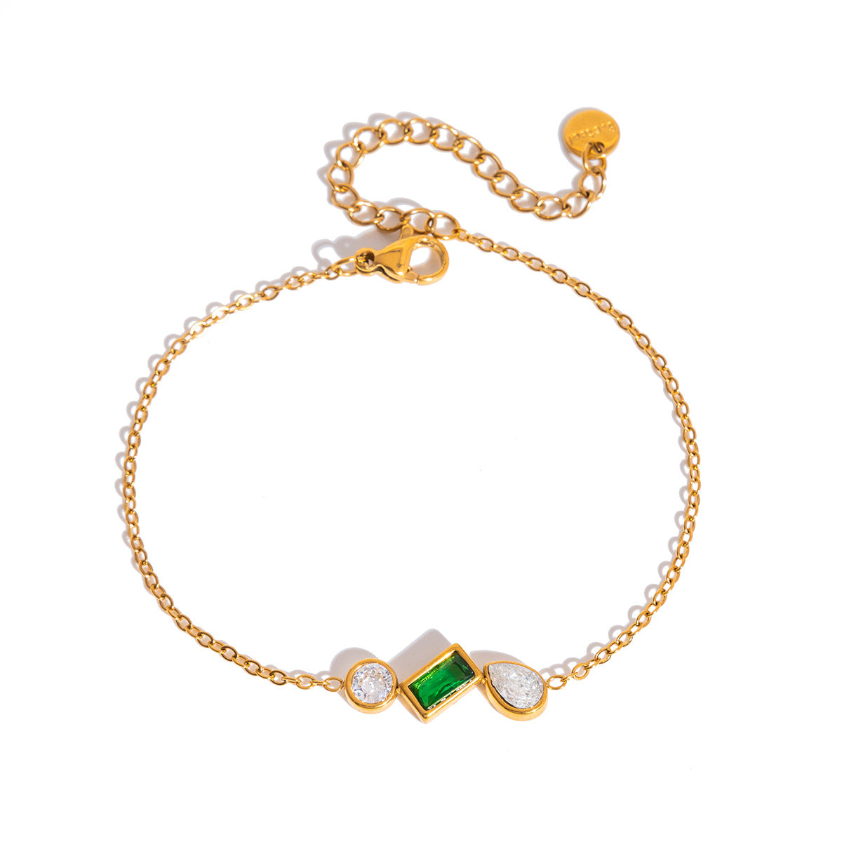 Bracelet pour femme avec pierre précieuse verte et accents en zircone