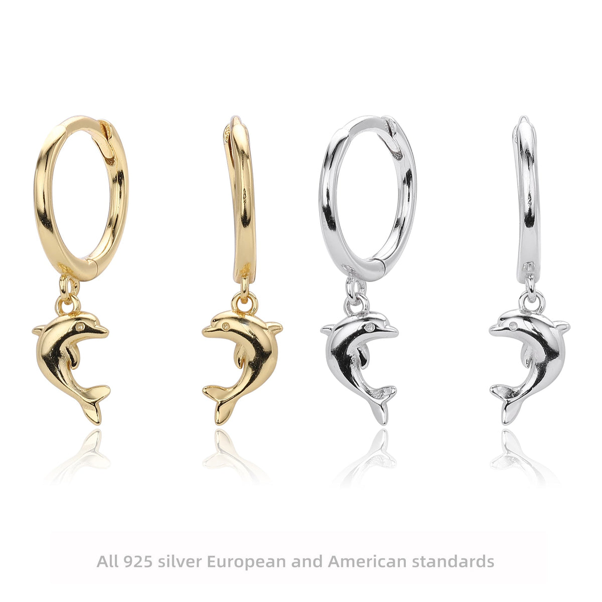Boucles d'oreilles pendantes dauphin en argent sterling 925