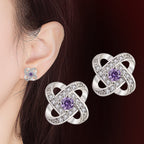 Boucles d'oreilles nœud en cristal étincelant avec insert en zircone