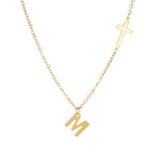 Collier personnalisé pour femme avec pendentif initiale et croix