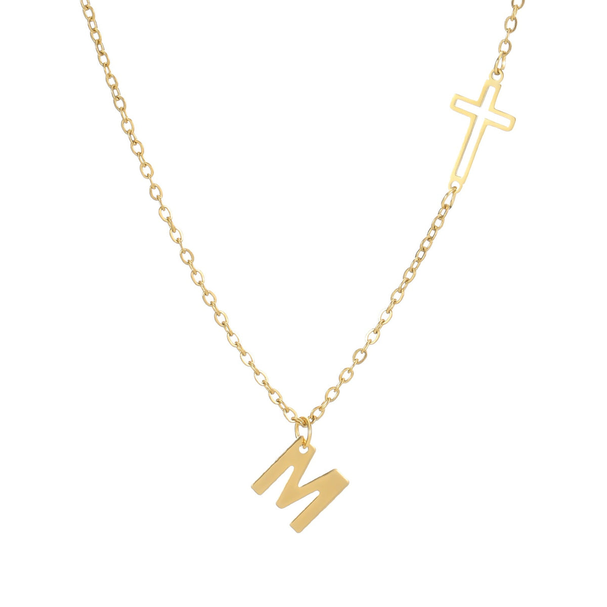 Collier personnalisé pour femme avec pendentif initiale et croix