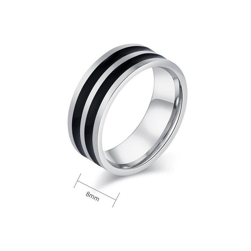 Bague pour homme en acier inoxydable avec accent noir