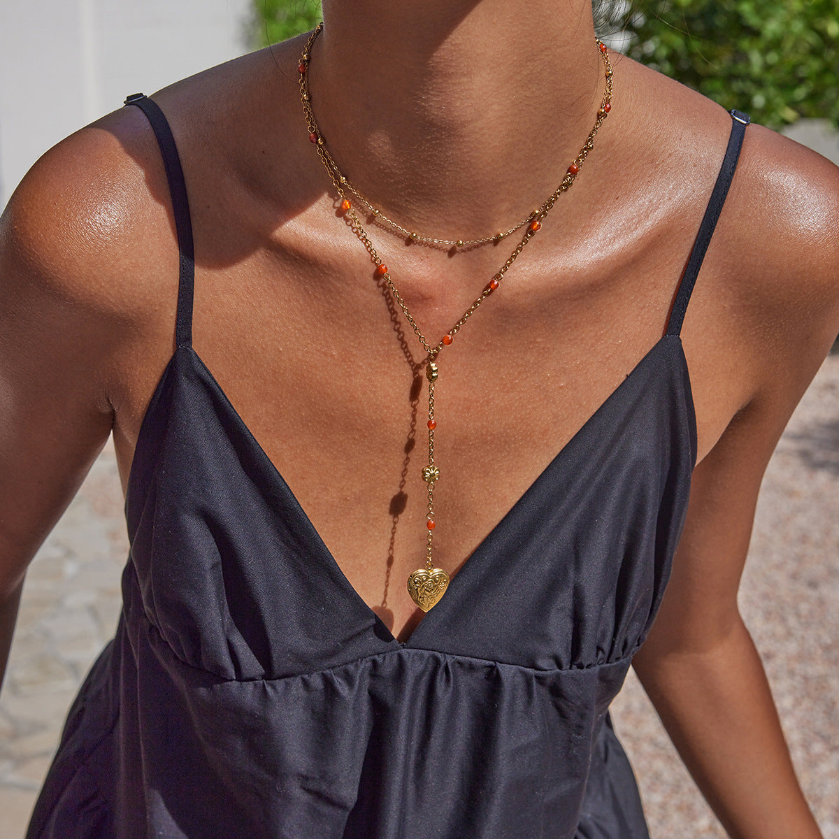 Collier multi-rangs pour femme avec pendentif cœur hypoallergénique