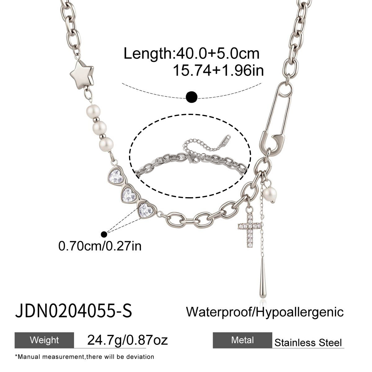 Collier pour femme avec pendentifs étoile et cœur en acier inoxydable