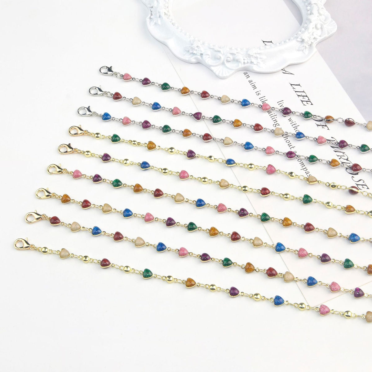 Chevillère à perles en forme de cœur