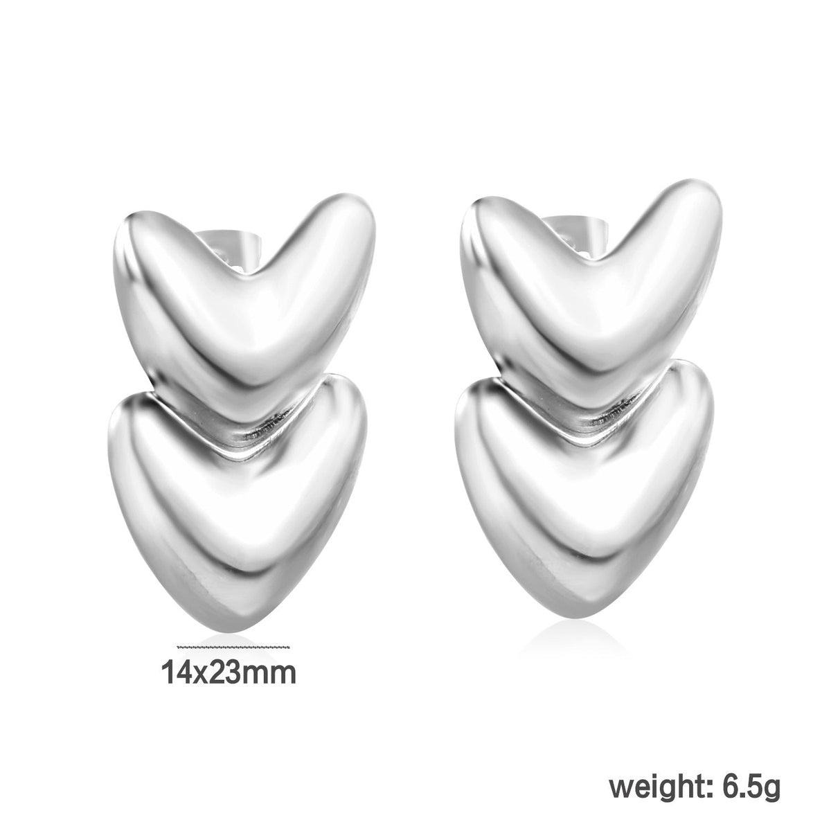 Boucles d'oreilles pendantes pour femme avec double cœur en acier inoxydable
