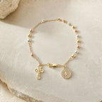 Bracelet religieux filigrane avec croix et médaille miraculeuse