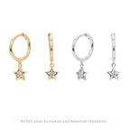 Boucles d'oreilles pendantes délicates pour femme avec étoile scintillante