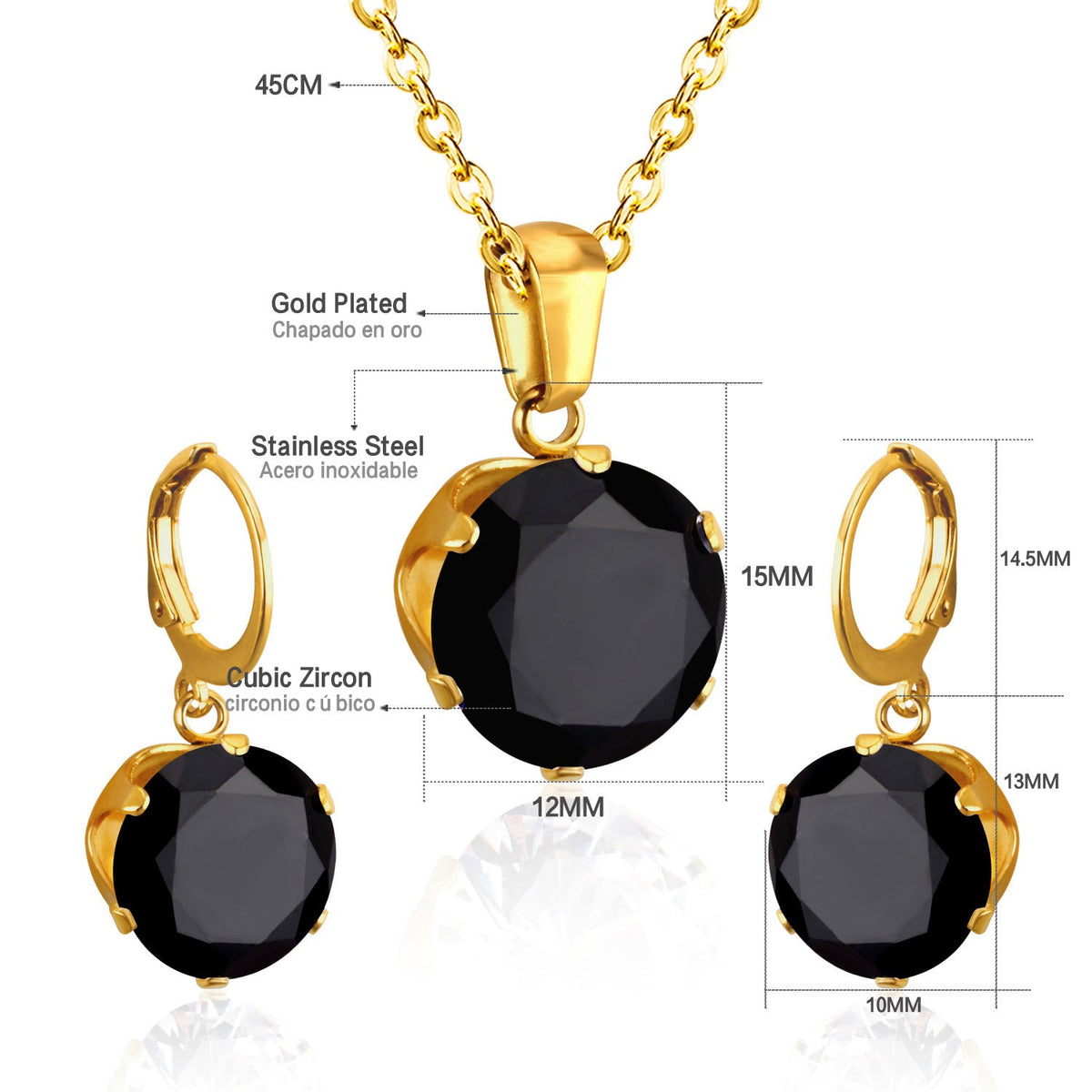 Parure de bijoux pour femme avec pendentif zircone et boucles d'oreilles