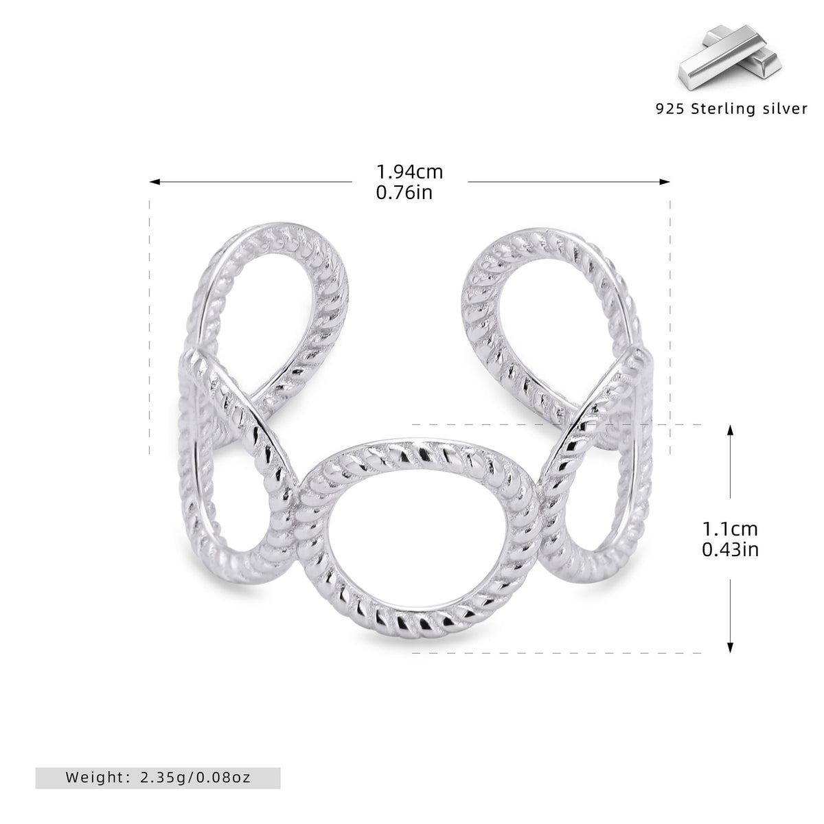 Offener Ring für Damen aus 925 Sterlingsilber