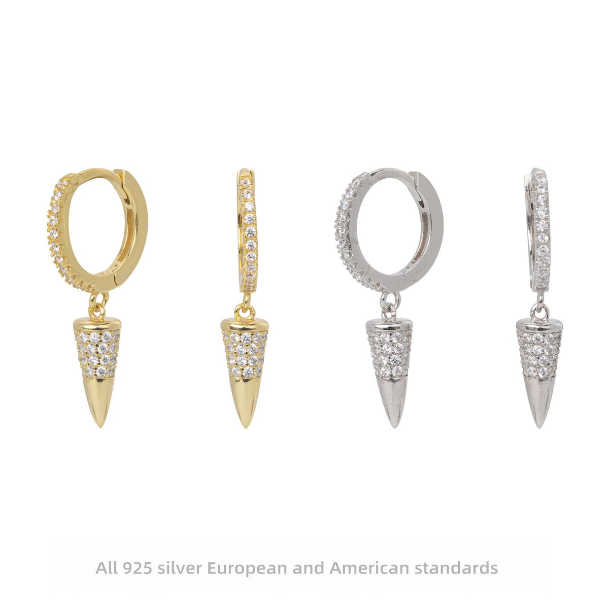 Boucles d'oreilles pendantes cône en argent sterling 925