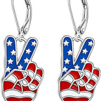 Boucles d'oreilles pendantes patriotiques signe de paix en émail avec fermoir à levier