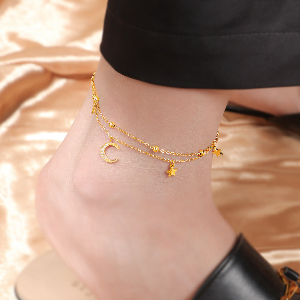 Chaîne de cheville pour femme avec pendentifs scintillants motif lune