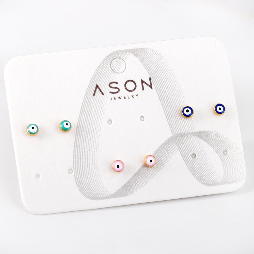 Boucles d'oreilles motif œil coloré en acier inoxydable