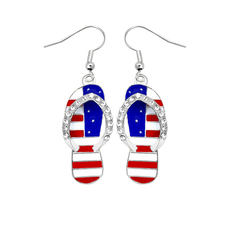 Boucles d'oreilles tongs avec cristaux et motif drapeau
