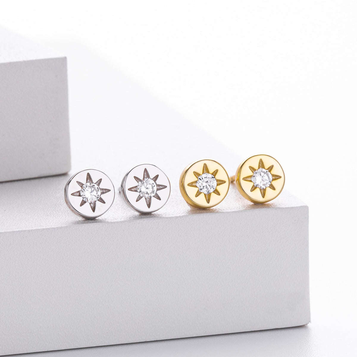Boucles d'oreilles pour femme motif soleil en argent sterling 925