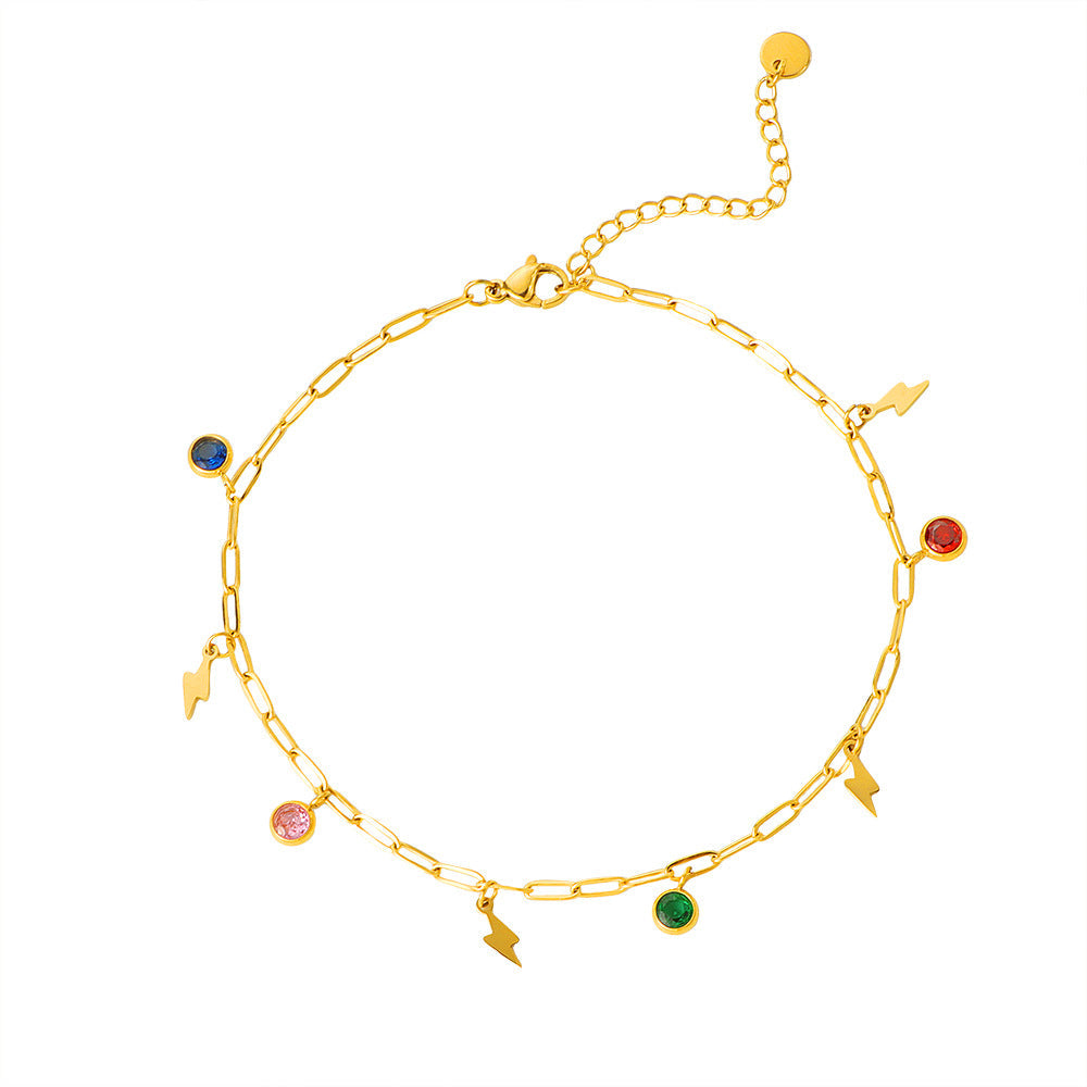 Damen Fußkette mit charmantem Blitz-Design und bunten Kristallen