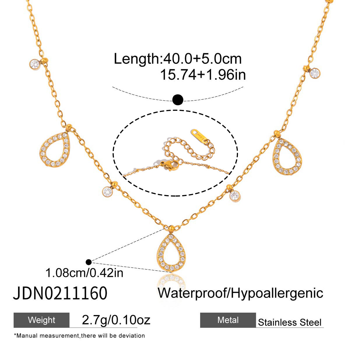 Collier pour femme avec éléments en zircone étincelants et acier inoxydable hypoallergénique
