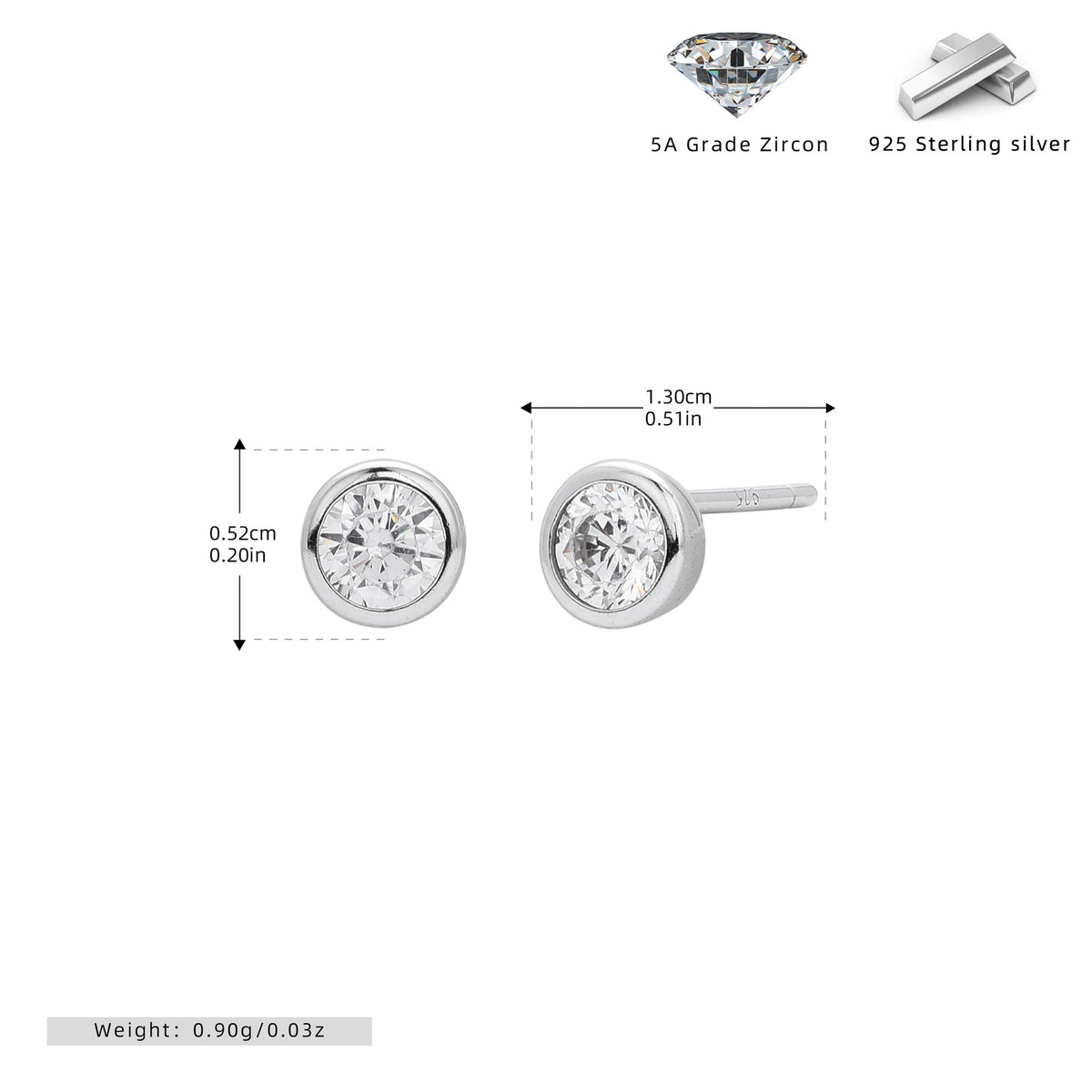 Damen Ohrstecker aus 925 Sterling Silber mit 5A Zirkonsteinen